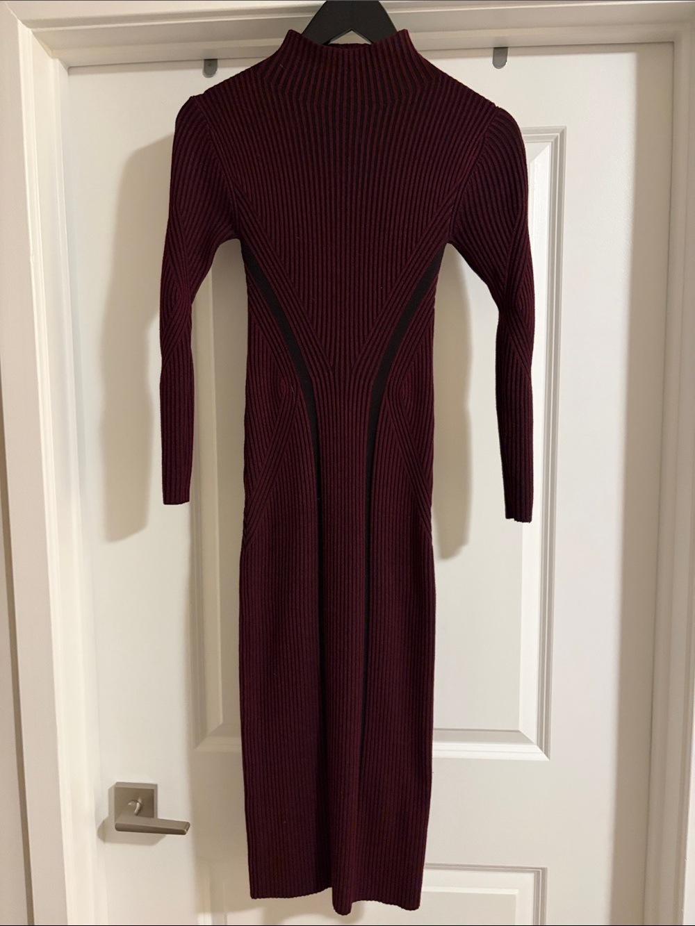 French Connection Ribbed Long Sleeve Mock Neck Dress in Deep Wine